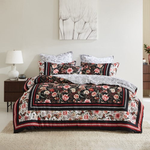 Queen Duvet Cover Set - Shanghai Nights Black Quilt Cover Set by Logan & Mason