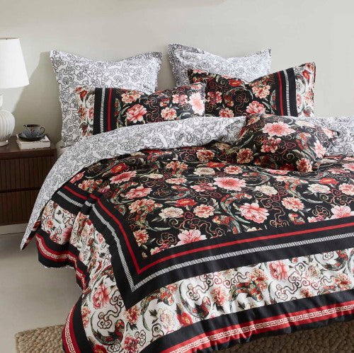 Queen Duvet Cover Set - Shanghai Nights Black Quilt Cover Set by Logan & Mason