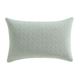 Sage green Kayo Pillowsham Pair with geometric embroidery, crafted from 100% cotton, perfect for elegant bedroom decor.