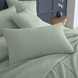 Sage green pillowsham pair with geometric embroidery, crafted from 100% cotton for style and comfort, 48cm x 74cm + 20cm.