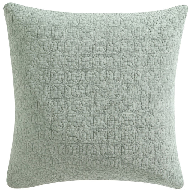 Kayo Sage European Sham in 100% cotton featuring modern geometric embroidery and a stone-washed texture, 65cm x 65cm.