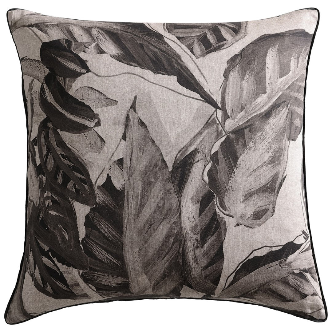 Luxurious Logan Mason Elio Black European Pillowcase featuring exotic foliage design on soft 100% cotton sateen.