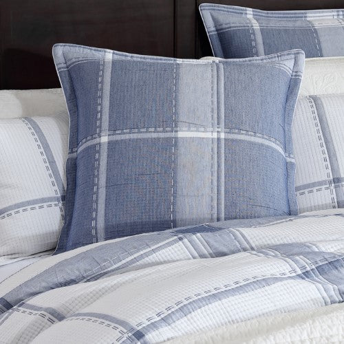 Elegant white European pillowcase with timeless check design, crafted from soft poly/cotton jacquard for comfort and durability.