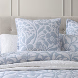 Luxurious Super King Duvet Cover Set in serene sky blue with Jacobean floral design, includes duvet cover and pillowcases.