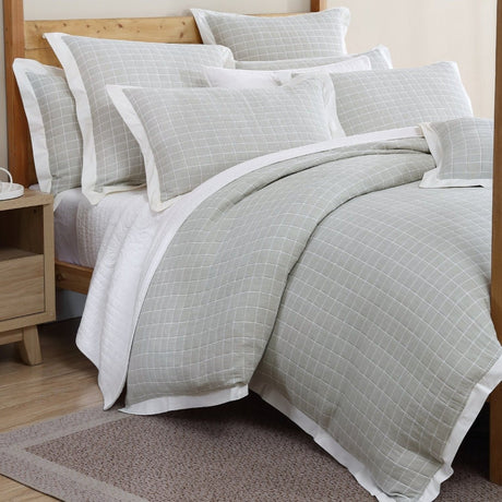 Queen Duvet Cover Set - Kingston Moss featuring a refined check pattern and tailored flange for a sophisticated bedroom aesthetic.