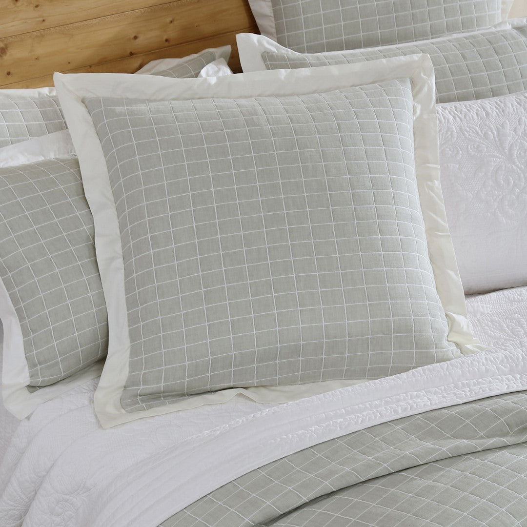 Sophisticated 65cm x 65cm European pillowcase in moss green with a check pattern and tailored flange for elegant decor.