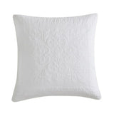 Luxurious ivory Eurosham with quilted design, self-bound trim, and modern damask texture for elegant bedroom decor.