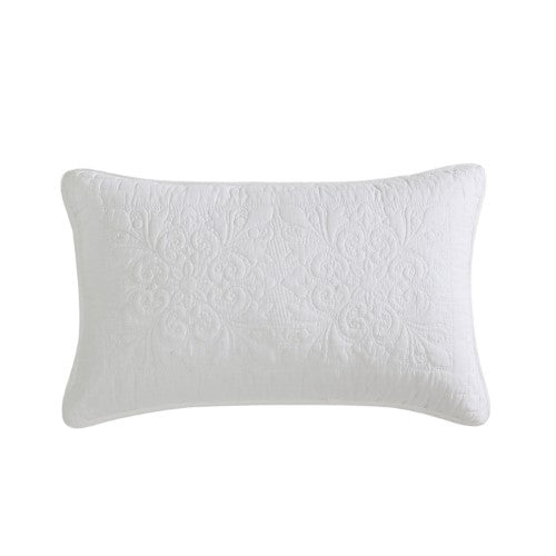 Aerin Ivory Breakfast Cushion features a modern damask design, quilted texture, and soft cotton for stylish comfort in any space.