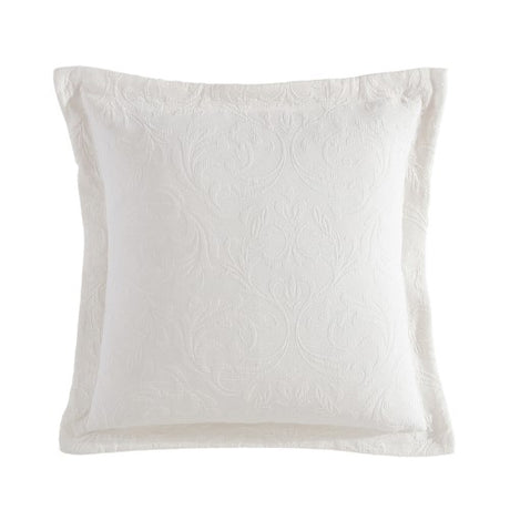 Ivory European pillowcase featuring luxurious 100% cotton matelassé in a modern damask design for elegant bedroom decor.