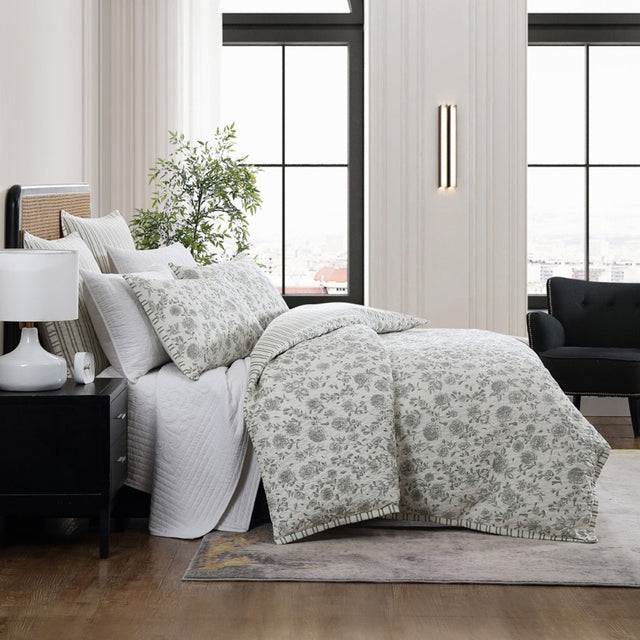 Super King Duvet Cover Set featuring elegant line art roses on sage cotton, perfect for a sophisticated bedroom decor.