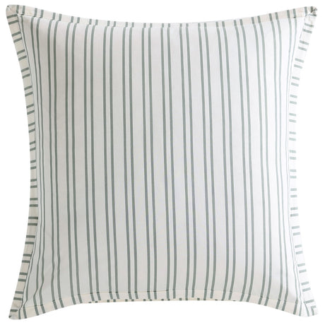 Luxurious Marthas Orchard Sage European pillowcase in soft cotton with elegant pinstripe accents, perfect for bedroom decor.