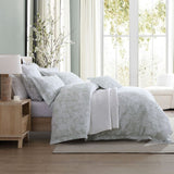 Super King Duvet Cover Set in Quinn Sage features elegant foliage designs on a white backdrop, crafted from cotton and polyester.