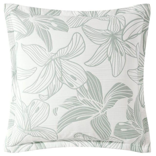 European pillowcase featuring a stylized hibiscus flower design in soft colors, perfect for elegant bedroom decor.