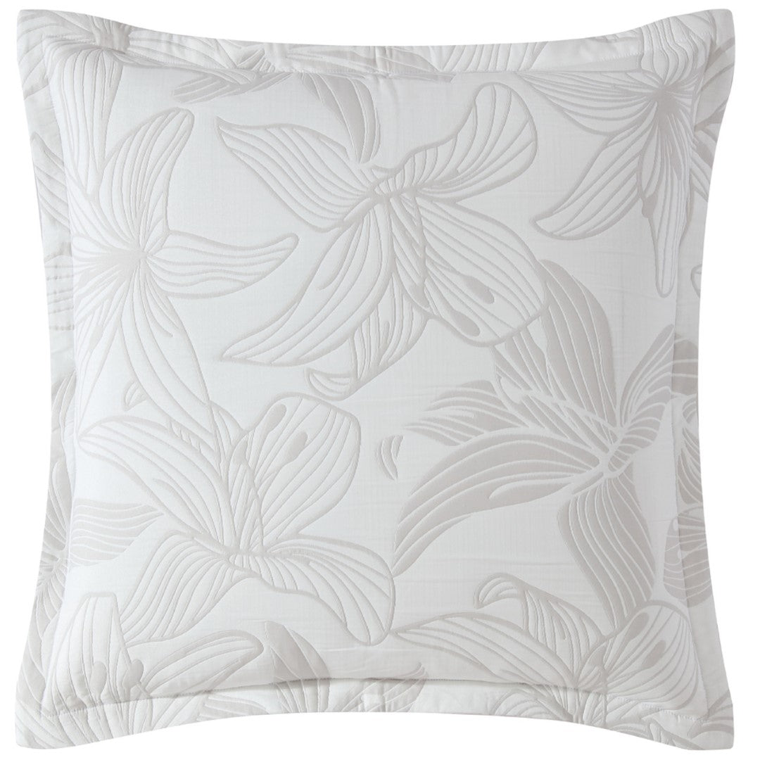 Grace Dove European Pillowcase featuring a stylized hibiscus flower design in soft pastel tones, crafted from durable Cotton Polyester Jacquard.