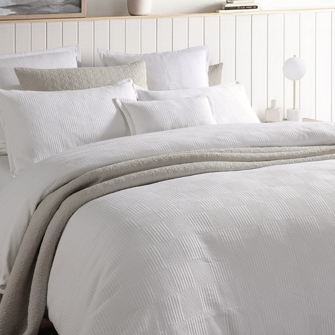 Queen Duvet Cover Set in Platinum Caspian White features contemporary matelasse design and 100% cotton for comfort and elegance.