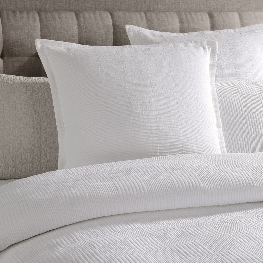 Queen duvet cover set in Platinum Caspian White with alternating stripes, crafted from 100% cotton for elegance and comfort.