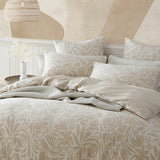 Queen Duvet Cover Set in rich caramel with hand-drawn motifs; includes duvet cover and two pillowcases for stylish comfort.