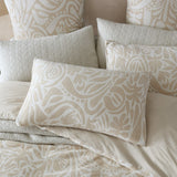 Queen duvet cover set in rich caramel tones with hand-drawn motifs, featuring soft Cotton Polyester for year-round comfort.