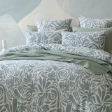 Queen Duvet Cover Set in Haven Surf design featuring hand-drawn motifs, bright colors, and soft cotton blend for comfort.