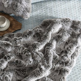 Luxurious Rabbit Fur Grey Throw (127cm x 152cm) featuring a plush faux fur front and soft polyester velour back for warmth and elegance.