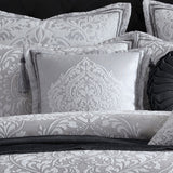 Luxurious 45cm square cushion in silver jacquard damask, featuring chenille and lurex yarn for elegant home decor.