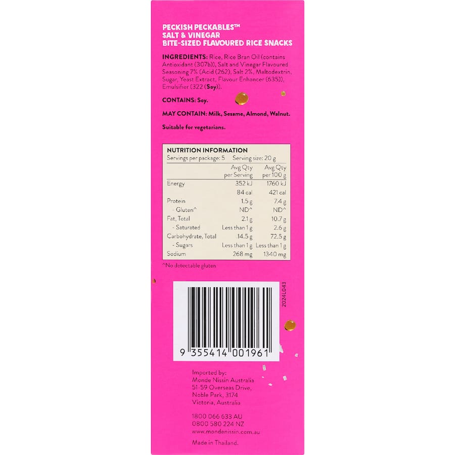 Peckish Peckables Rice Snacks Salt & Vinegar 100g