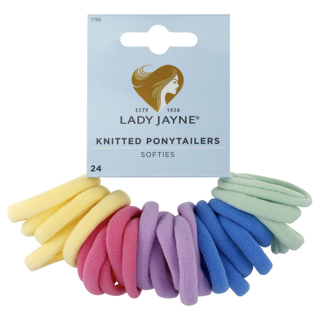 Soft knitted pastel ponytailers in a pack of 24, designed for comfort and style, suitable for all hair types.