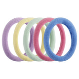 Soft pastel knitted ponytailers in a pack of 24, designed for comfort and style without knotting or pulling.