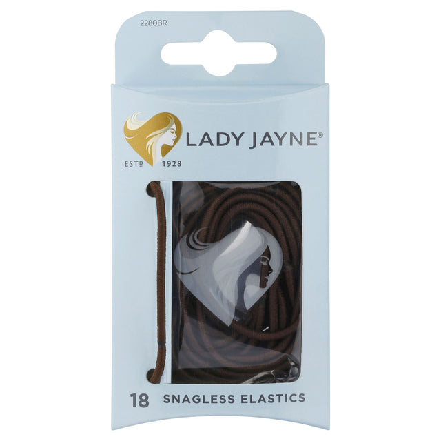 Brown snagless hair elastics designed for fine hair, featuring no metal clasps for gentle, damage-free holding; pack of 18.