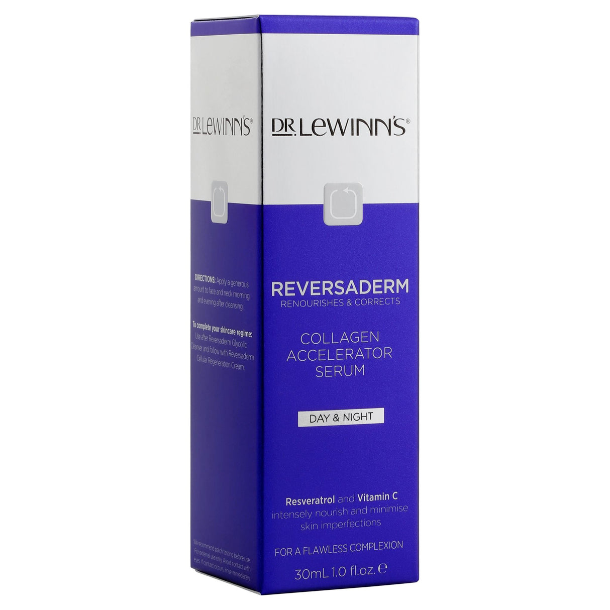 Dr. LeWinn's Reversaderm Collagen Accelerator Serum: rejuvenating serum with AHAs, Resveratrol, and Vitamin C for youthful, radiant skin.