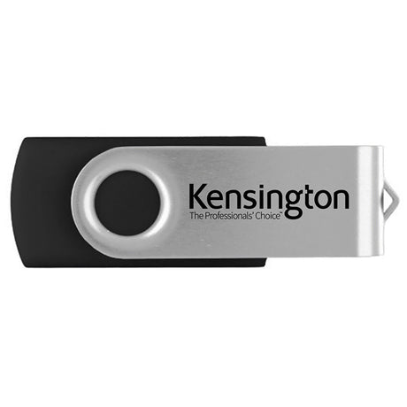 Kensington 32GB Swivel USB 2.0 in black, compact with a swivel design for protection and 480 Mbps transfer rate.