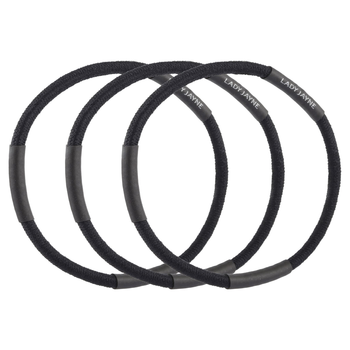 Black super hold elastics pack of 18, featuring no-slip grippers for secure, all-day hairstyles in any setting.