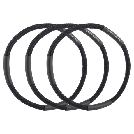 Black super hold elastics pack of 18, featuring no-slip grippers for secure, all-day hairstyles in any setting.