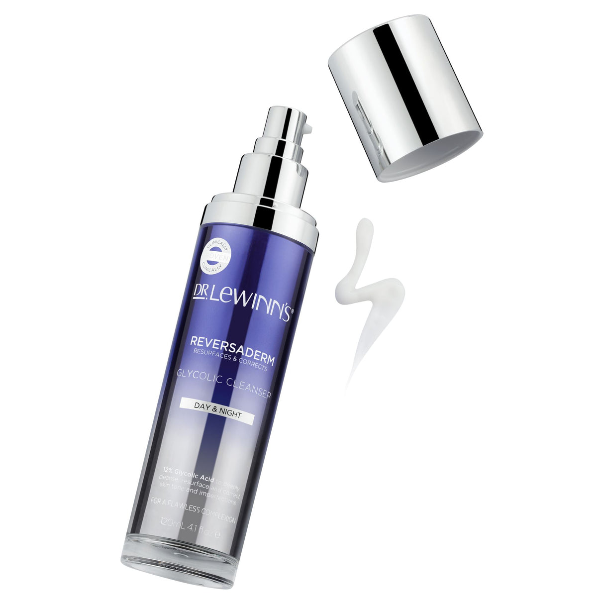 Dr. LeWinn's Reversaderm Glycolic Cleanser 120mL revitalizes skin with 12% Glycolic Acid for deep cleansing and smoothing.