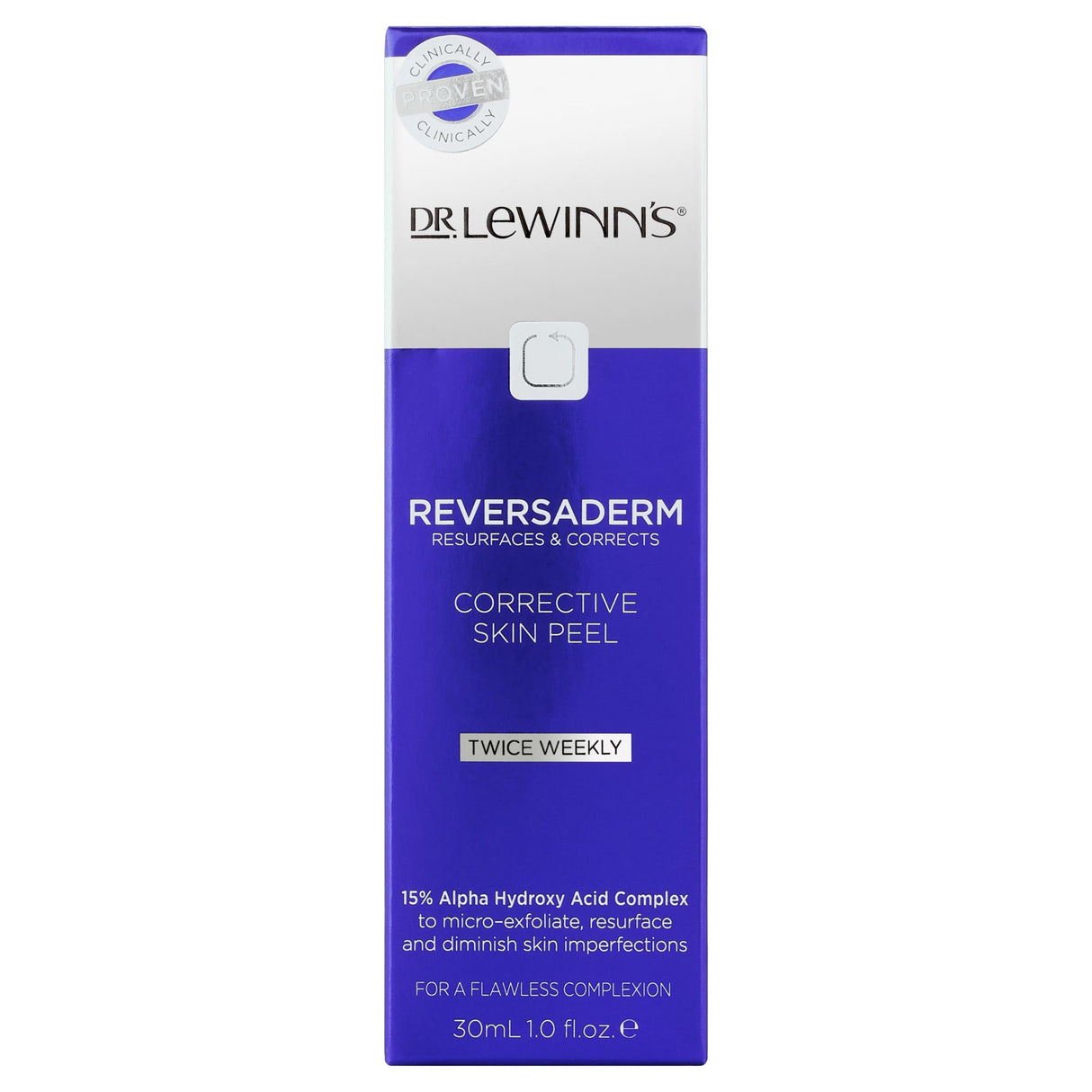 Dr. LeWinn's Reversaderm Skin Peel 30mL: Overnight gel with 15% AHA for micro-exfoliation, brightening, and rejuvenating skin.