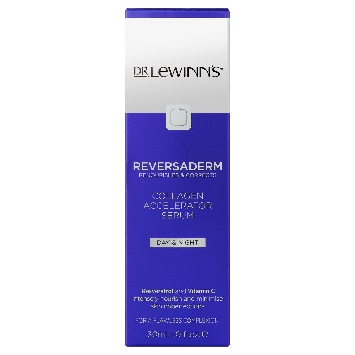 Dr. LeWinn's Reversaderm Collagen Accelerator Serum in a 30mL bottle, designed to hydrate and rejuvenate aging skin.