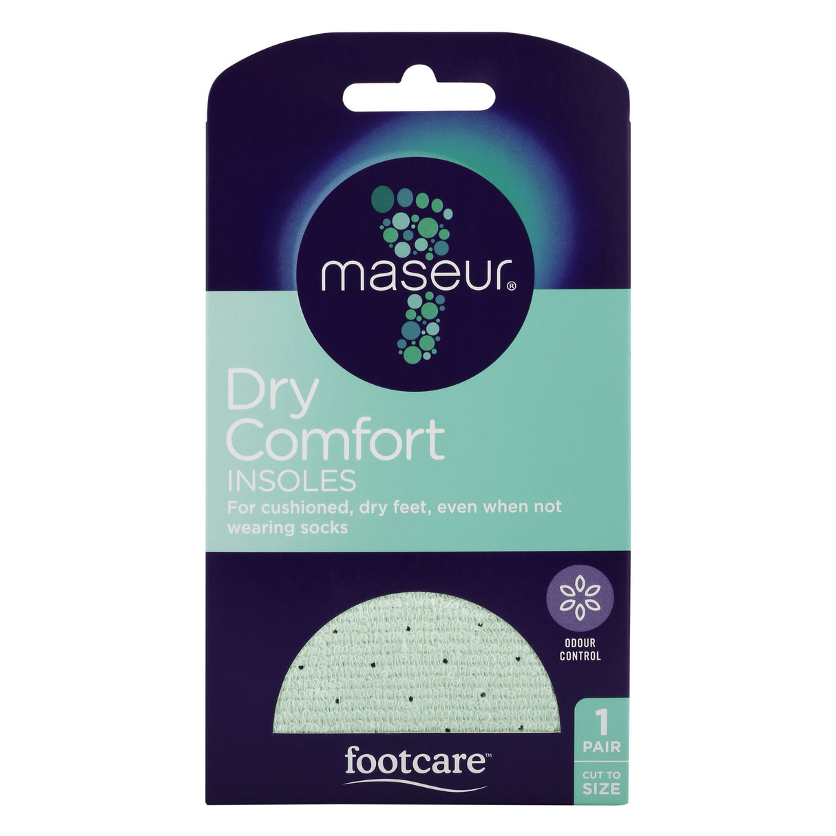 Footcare Dry Comfort Insoles provide cushioned support, moisture-wicking, and odour control for all-day foot comfort.