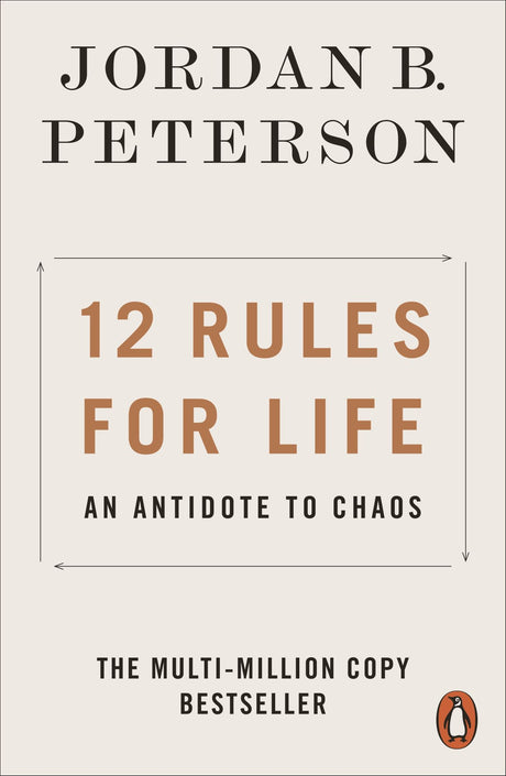 Book cover of "12 Rules for Life" by Jordan Peterson, showcasing timeless wisdom and personal responsibility.