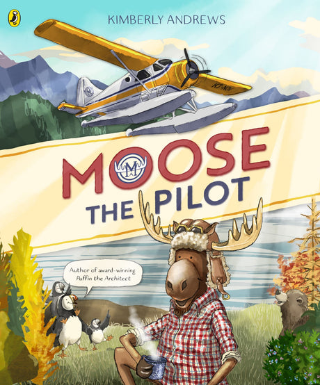 "Moose the Pilot book cover featuring an adventurous moose pilot flying through diverse weather, captivating young aviation fans."