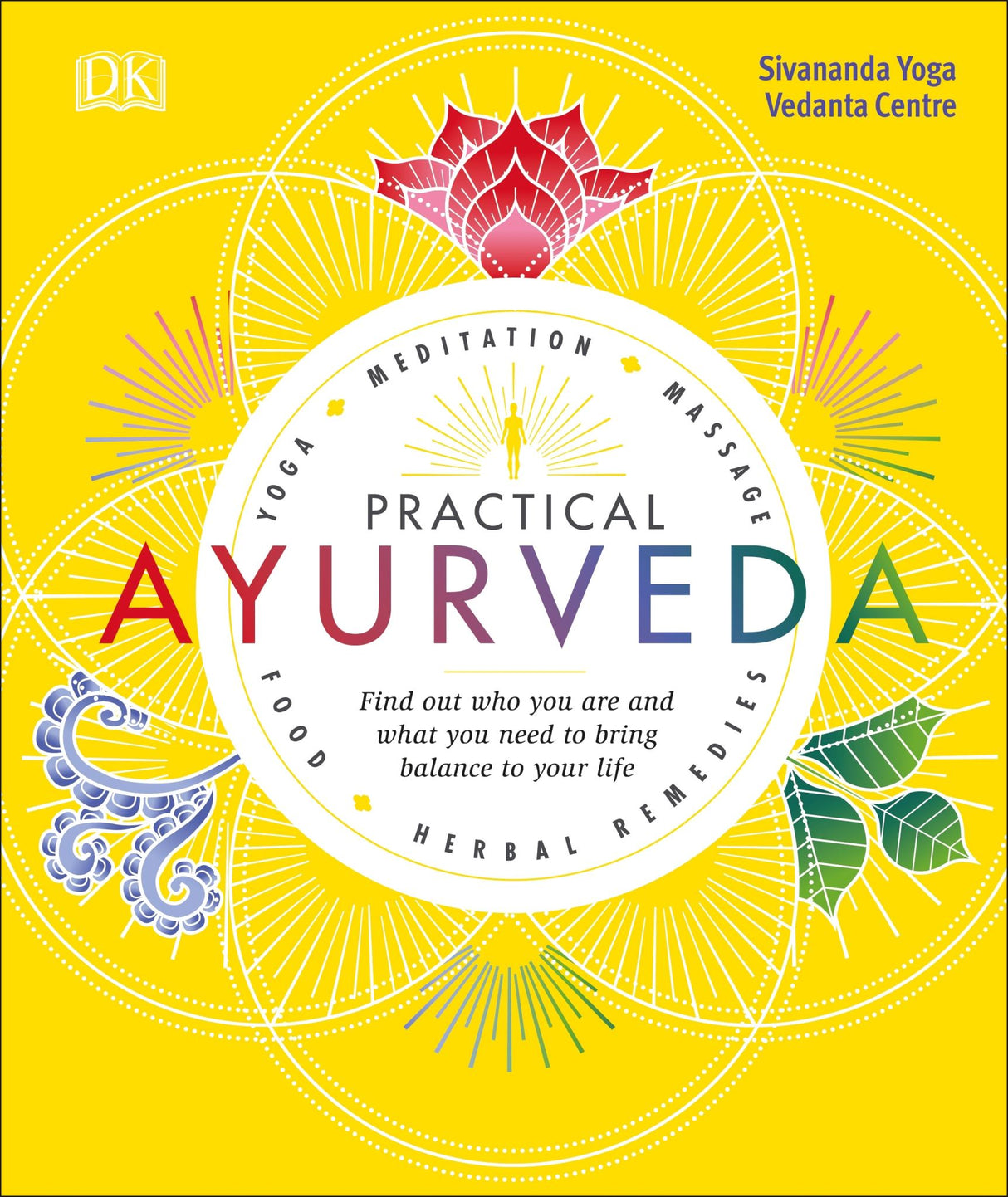 "Comprehensive guide to holistic wellness through Ayurveda, featuring self-assessment, recipes, yoga, and meditation techniques."