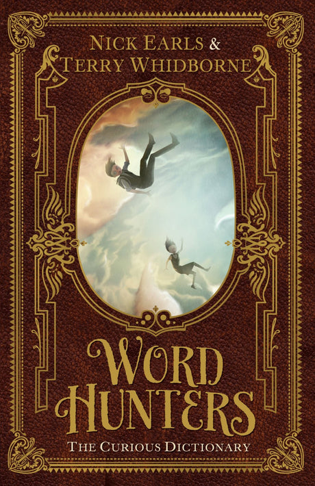 Cover of "Word Hunters: The Curious Dictionary," featuring twins Lexi and Al on a word adventure through history.