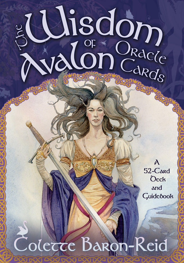 A captivating 52-card oracle deck featuring gold edges and rich Avalon mythology, with a detailed guidebook for intuitive insights.