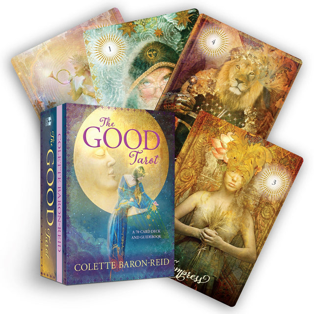 The Good Tarot deck features 78 beautifully illustrated cards focused on personal growth and spiritual exploration.