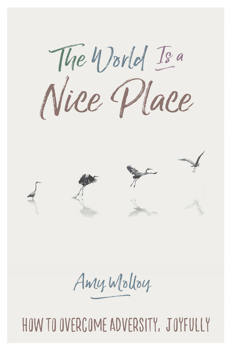 Inspiring book cover of "The World Is A Nice Place" by Amy Molloy, promoting resilience and happiness through personal transformation.