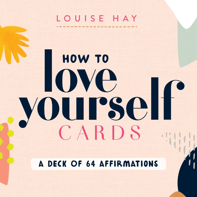 A vibrant deck of 64 self-love affirmation cards designed for personal empowerment and daily motivation.