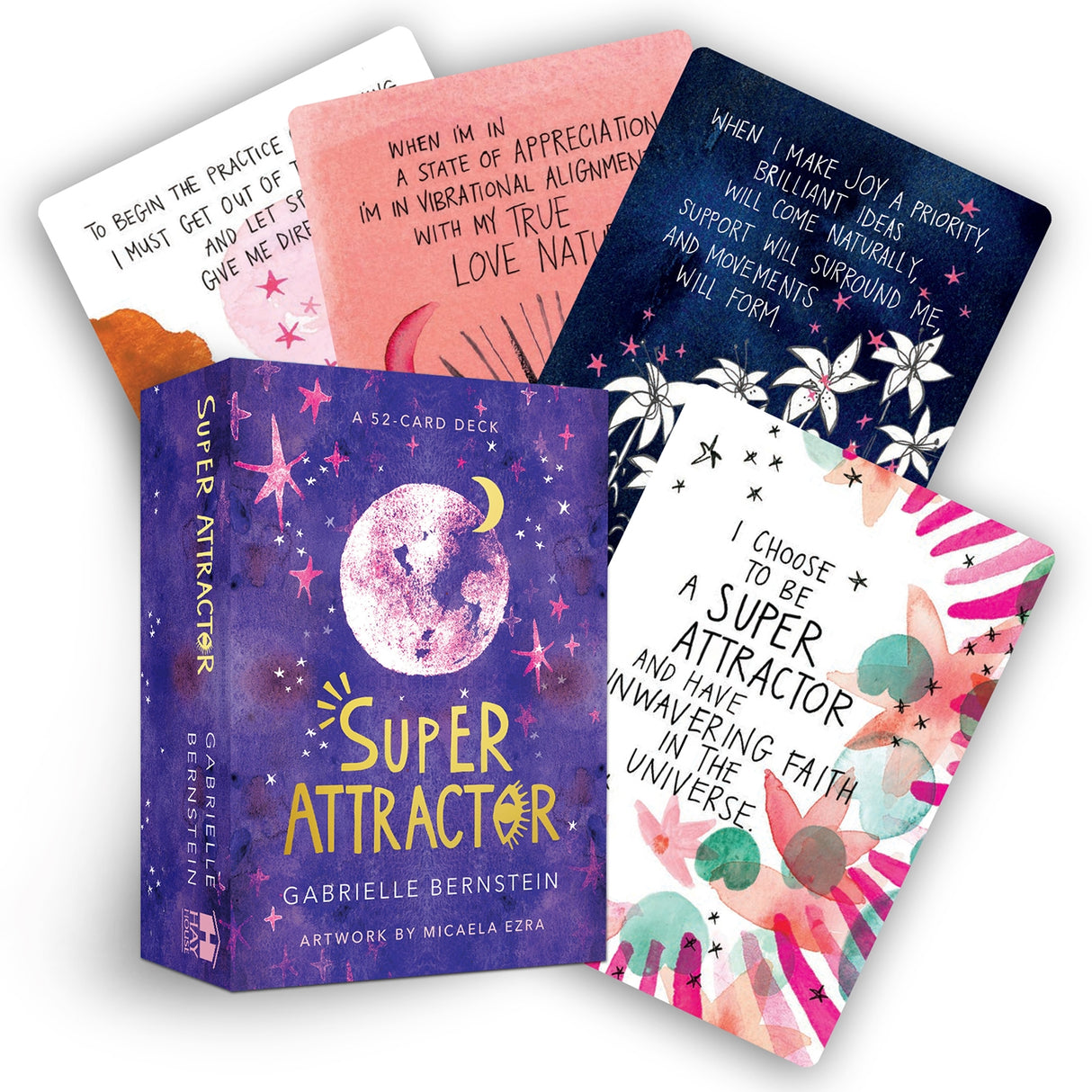 A beautifully illustrated 52-card deck featuring empowering mantras for manifestation and abundance, designed for spiritual well-being.