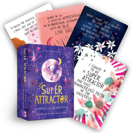 A beautifully illustrated 52-card deck featuring empowering mantras for manifestation and abundance, designed for spiritual well-being.