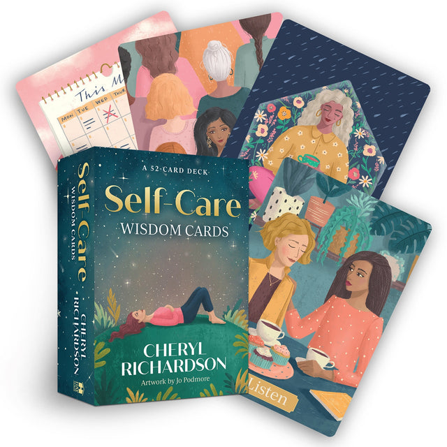 Self-Care Wisdom Cards featuring daily affirmations and mindfulness techniques for personal growth and well-being.