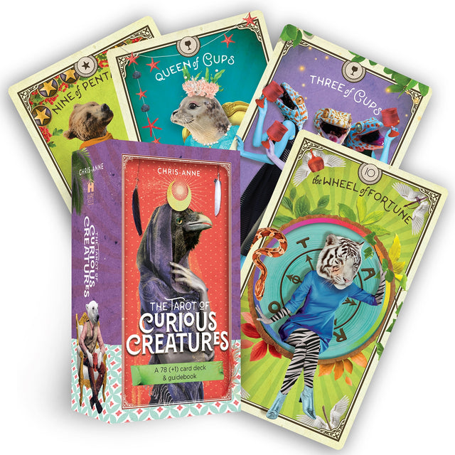 Colorful tarot card deck featuring quirky anthropomorphized animals for playful exploration and insight into destiny.