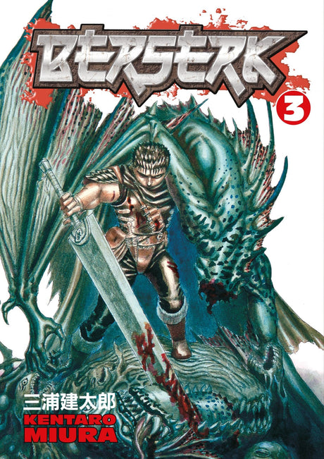 Berserk Volume 3 graphic novel cover featuring Guts battling the monstrous Count in a dark fantasy setting.